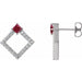 Ladies Natural Ruby Natural Diamond Earrings — Sterling Silver