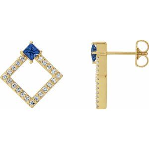 Ladies Natural Blue Sapphire Natural Diamond Earrings — 14K Yellow Gold