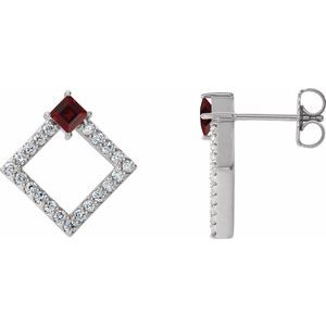 Ladies Natural Mozambique Garnet Natural Diamond Earrings — Sterling Silver