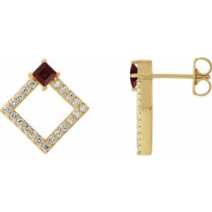 Ladies Natural Mozambique Garnet Natural Diamond Earrings — 14K Yellow Gold