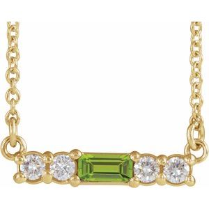 Ladies Natural Peridot Natural Diamond Necklace (I1, G-H) — 14K Yellow Gold