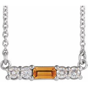 Ladies Natural Citrine Natural Diamond Necklace (I1, G-H) — 14K White Gold