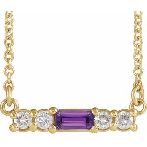 Ladies Natural Amethyst Natural Diamond Necklace (I1, G-H) — 14K Yellow Gold