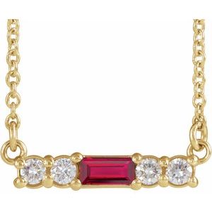 Ladies Natural Ruby Natural Diamond Necklace (I1, G-H) — 14K Yellow Gold
