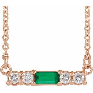 Ladies Natural Emerald Natural Diamond Necklace (I1, G-H) — 14K Rose Gold