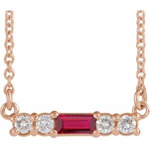 Ladies Natural Ruby Natural Diamond Necklace (I1, G-H) — 14K Rose Gold