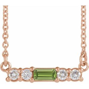 Ladies Natural Peridot Natural Diamond Necklace (I1, G-H) — 14K Rose Gold