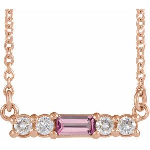 Ladies Natural Pink Tourmaline Natural Diamond Necklace (I1, G-H) — 14K Rose Gold