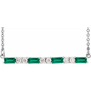 Ladies Natural Emerald Natural Diamond Bar Necklace (Si2-Si3, G-H) — Platinum