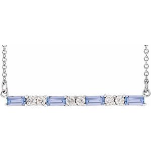 Ladies Natural Tanzanite Natural Diamond Bar Necklace (Si2-Si3, G-H) — Platinum