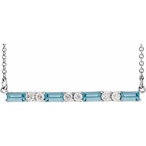 Ladies Natural Aquamarine Natural Diamond Bar Necklace (Si2-Si3, G-H) — Platinum