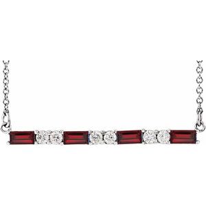 Ladies Natural Mozambique Garnet Natural Diamond Bar Necklace (Si2-Si3, G-H) — Platinum