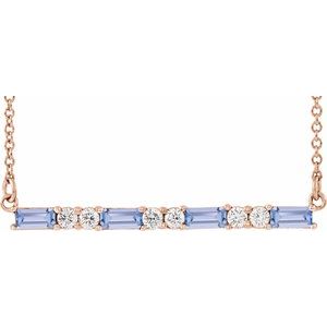 Ladies Natural Tanzanite Natural Diamond Bar Necklace (I1, G-H) — 14K Rose Gold