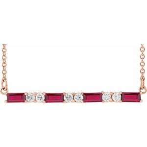 Ladies Natural Ruby Natural Diamond Bar Necklace (I1, G-H) — 14K Rose Gold
