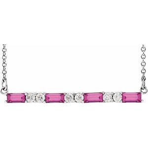 Ladies Natural Pink Tourmaline Natural Diamond Bar Necklace (Si2-Si3, G-H) — Platinum