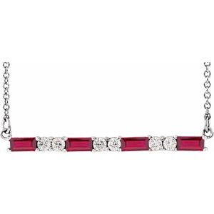 Ladies Natural Ruby Natural Diamond Bar Necklace (Si2-Si3, G-H) — Platinum