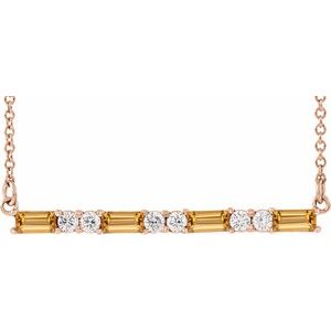 Ladies Natural Citrine Natural Diamond Bar Necklace (I1, G-H) — 14K Rose Gold