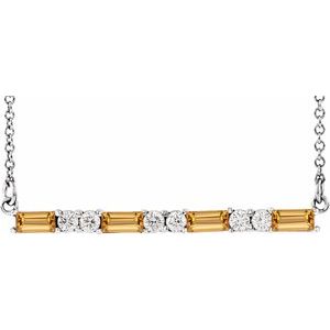 Ladies Natural Citrine Natural Diamond Bar Necklace (Si2-Si3, G-H) — Platinum