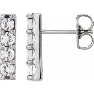 Ladies Natural Diamond Bar Earrings — Sterling Silver