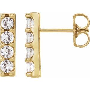 Ladies Natural Diamond Bar Earrings — 14K Yellow Gold