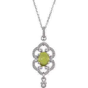 Ladies Natural Peridot Natural Diamond Necklace (I1, G-H) — 14K White Gold