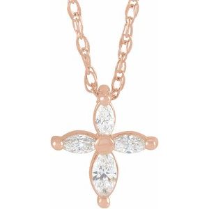 Ladies Natural Diamond Cross Necklace (I1, GHI) — 14K Rose Gold