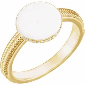 Ladies Natural Diamond Signet Ring — 14K Yellow Gold