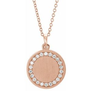 Ladies Natural Diamond Engravable Necklace (I1, G-H) — 14K Rose Gold