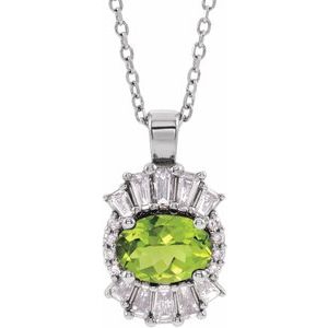 Ladies Natural Peridot Natural Diamond Necklace (Si2-Si3, G-H, Ghi) — Platinum