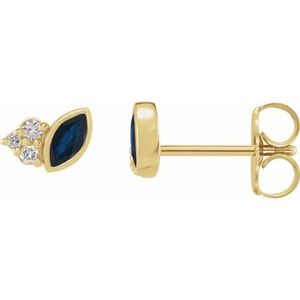 Ladies Natural Blue Sapphire Natural Diamond Earrings — 14K Yellow Gold