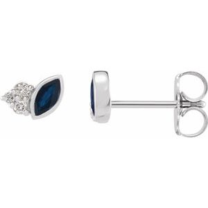 Ladies Natural Blue Sapphire Natural Diamond Earrings — Sterling Silver