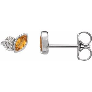 Ladies Natural Citrine Natural Diamond Earrings — Sterling Silver