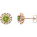 Ladies 4 mm Natural Peridot Natural Diamond Halo-Style Earrings — 14K Rose Gold