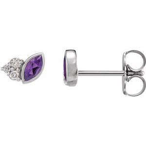 Ladies Natural Amethyst Natural Diamond Earrings — Sterling Silver