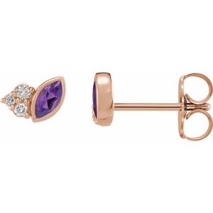 Ladies Natural Amethyst Natural Diamond Earrings — 14K Rose Gold