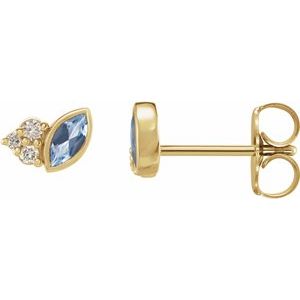 Ladies Natural Aquamarine Natural Diamond Earrings — 14K Yellow Gold