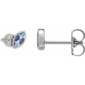 Ladies Natural Aquamarine Natural Diamond Earrings — Sterling Silver