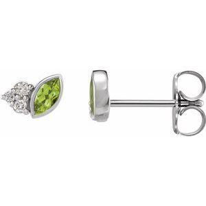 Ladies Natural Peridot Natural Diamond Earrings — Sterling Silver