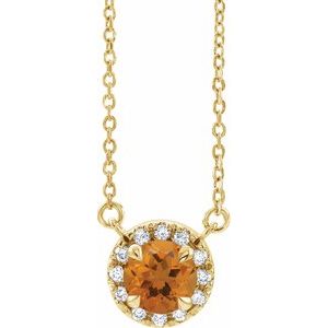 Ladies 3 mm Natual Citrine Natual Diamond Necklace (I1, G-H) — 14K Yellow Gold