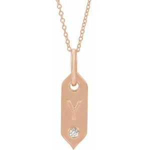 Ladies Natural Diamond Initial Y Necklace (I1, H+) — 14K Rose Gold