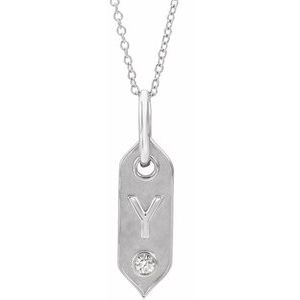 Ladies Natural Diamond Initial Y Necklace (I1, H+) — 14K White Gold