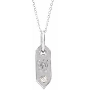 Ladies Natural Diamond Initial W Necklace (I1, H+) — 14K White Gold