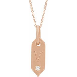 Ladies Natural Diamond Initial V Necklace (I1, H+) — 14K Rose Gold