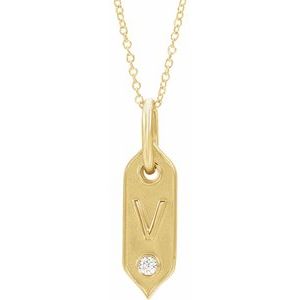 Ladies Natural Diamond Initial V Necklace (I1, H+) — 14K Yellow Gold