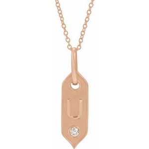 Ladies Natural Diamond Initial U Necklace (I1, H+) — 14K Rose Gold