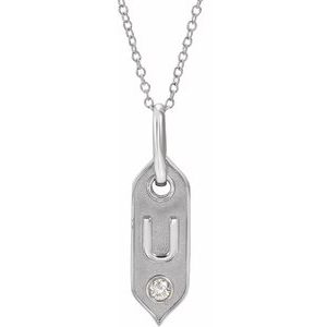 Ladies Natural Diamond Initial U Necklace (I1, H+) — 14K White Gold