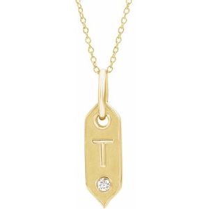 Ladies Natural Diamond Initial T Necklace (I1, H+) — 14K Yellow Gold