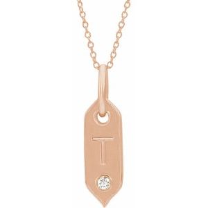 Ladies Natural Diamond Initial T Necklace (I1, H+) — 14K Rose Gold