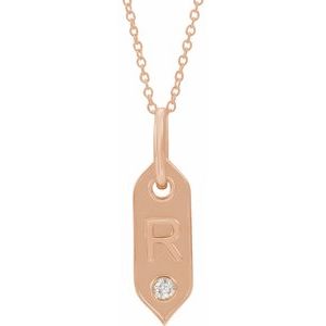 Ladies Natural Diamond Initial R Necklace (I1, H+) — 14K Rose Gold