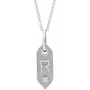 Ladies Natural Diamond Initial R Necklace (I1, H+) — 14K White Gold